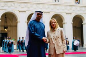 Il Presidente del Consiglio, Giorgia Meloni e il Presidente degli Emirati Arabi Uniti, Sua Altezza Sheikh Mohamed bin Zayed Al Nahyan