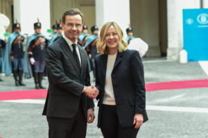 La Presidente del Consiglio Giorgia Meloni con Ulf Kristensson, Primo Ministro svedese