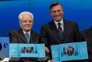 Gorizia - Il Presidente della Repubblica Sergio Mattarella e il Presidente emerito della Repubblica di Slovenia Borut Pahor