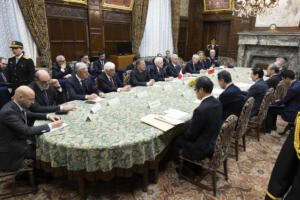 Il Presidente della Repubblica Sergio Mattarella a Palazzo della Dieta Nazionale incontra il Presidente della Camera dei Consiglieri, Masakazu Sekiguchi