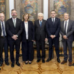 l Presidente Sergio Mattarella in occasione della presentazione del Festival dell'economia di Trento - XX edizione, illustrato da Fabio Tamburini, Direttore del Sole 24 Ore, Maurizio Fugatti, Presidente Provincia Autonoma di Trento, Maria Carmela Colaiacovo, Presidente Il Sole 24 ORE, Franco Ianeselli, Sindaco Comune di Trento, Federico Silvestri, AD Il Sole 24 Ore, Flavio Deflorian, Rettore Università degli Studi di Trento, e Maurizio Rossini, Amministratore Delegato Trentino Marketing