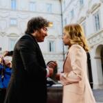 Il Presidente del Consiglio, Giorgia Meloni, accoglie il Presidente della Repubblica argentina, Javier Milei
