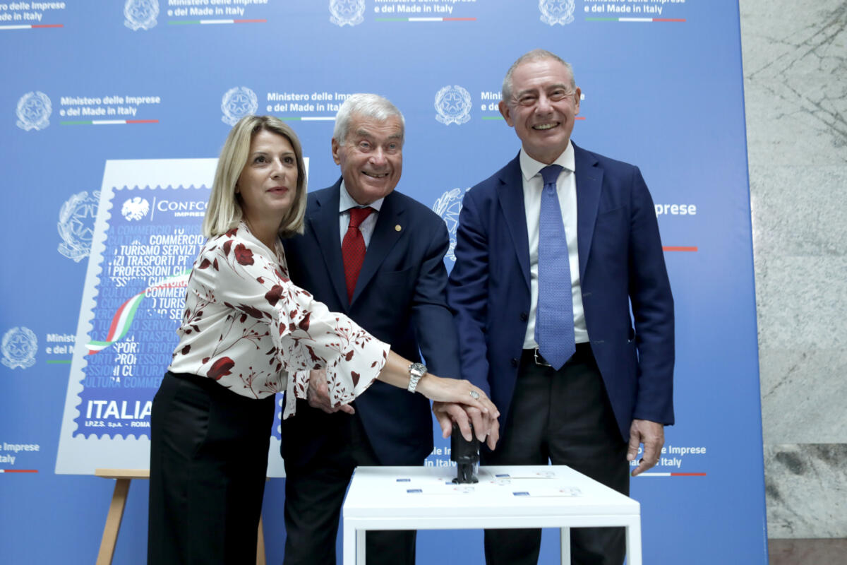 Fausta Bergamotto, Sottosegretario MIMIT, Carlo Sangalli, Presidente Confcommercio e Adolfo Urso, Ministro MIMIT