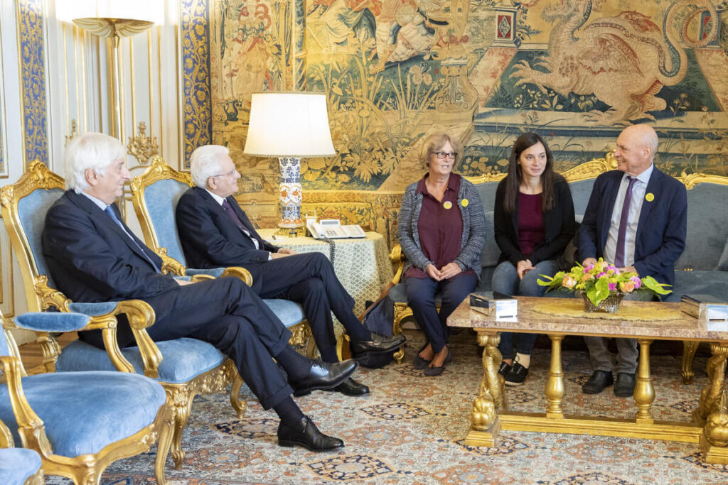 Il Presidente Sergio Mattarella durante l'incontro con i Signori Paola e Claudio Regeni e Irene, genitori e sorella di Giulio Regeni