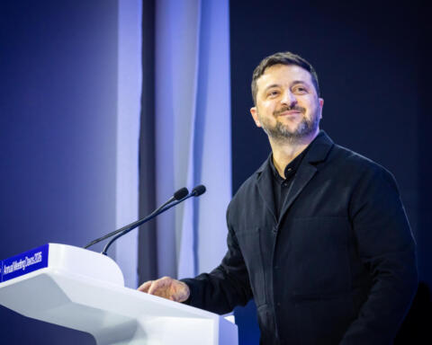 Volodymyr Zelensky, Presidente dell'Ucraina, interviene al World Economic Forum 2026 di Davos