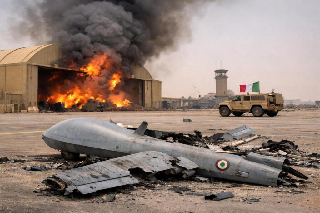 Resti di un attacco aereo a base Al Salem