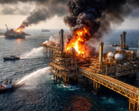 Impianto di gas nel giacimento di South Pars in fiamme dopo attacchi nel Golfo, simbolo dell’escalation energetica tra Iran e Israele.