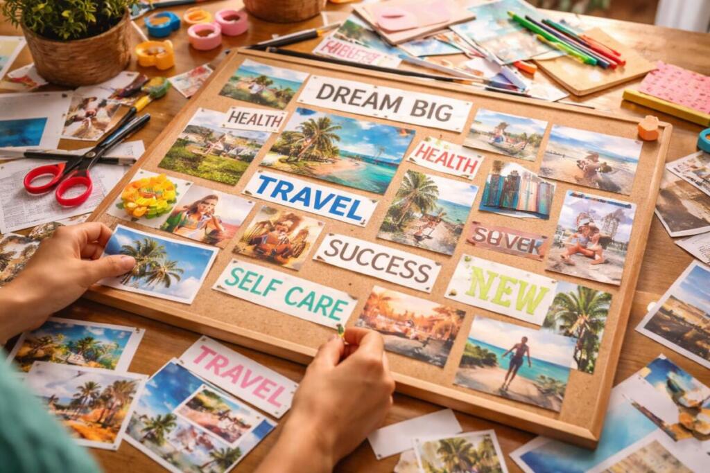 Vision board in progress con sogni e obiettivi