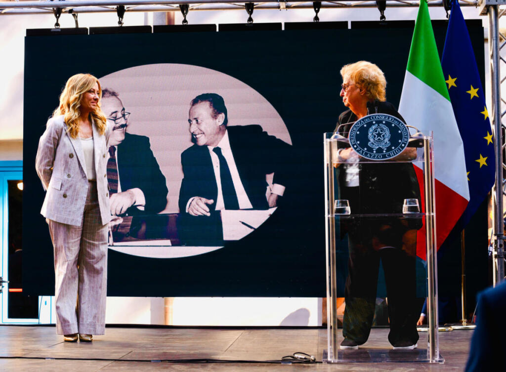 Il Presidente del Consiglio, Giorgia Meloni, partecipa con il Presidente della Fondazione Falcone, Maria Falcone, alla Cerimonia di svelamento della Fiat Croma sulla quale furono uccisi Giovanni Falcone e Francesca Morvillo